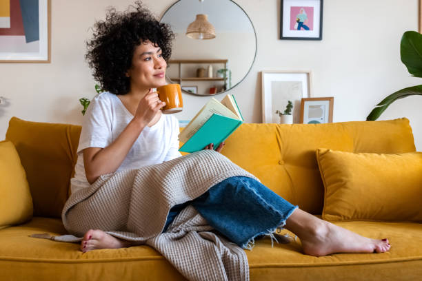 Depiction of woman drinking tea