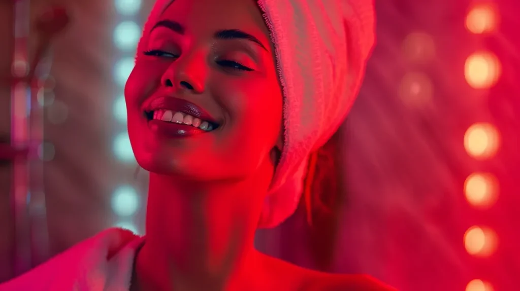 Depiction of Woman doing Red Light Therapy